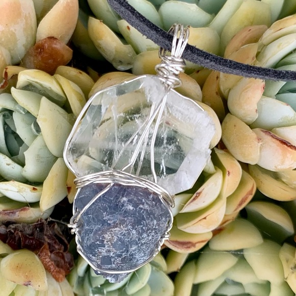 Faden Quartz & Blue Fluorite Drusy Necklace - Picture 10 of 16